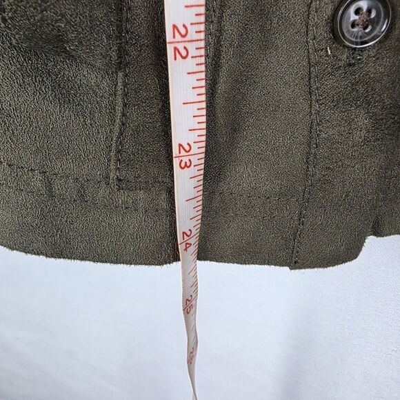 NWT Banana Republic Lucie Vegan Suede Button Down Top Size 12 Olive Green Belted - Picture 7 of 7
